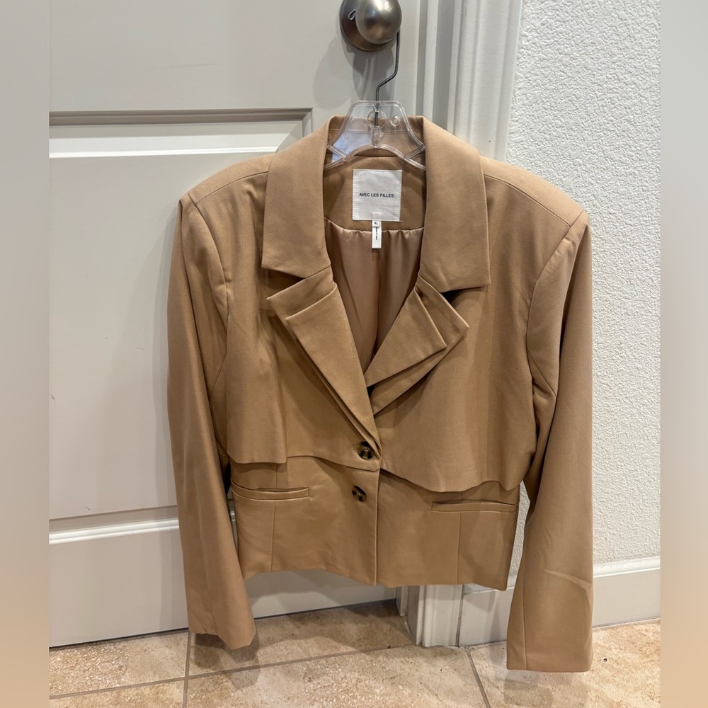 NEW Avec Les Filles Cinched Tan Blazer Size XL - Picture 6 of 9